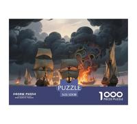 Pirate Ships Jigsaw Puzzles Puzzles for Adults Kids. 1000 Piece Battle at Sea Whimsical Challenge Toy Educational Game Home Decoration for Adults& Kids Age 14 Years Up 52x38cm/1000pcs