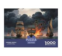 Pirate Ships Jigsaw Puzzles Puzzles for Adults Kids. 1000 Pieces Battle at Sea Impossible Challenge Toy Educational Games Home Decoration for Adults& Kids Age 14 Years Up 70x50cm/1000pcs