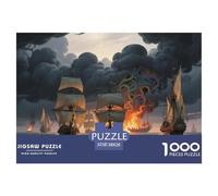 Pirate Ships Jigsaw Puzzles Puzzles for Adults Kids. 1000 Pieces Battle at Sea Whimsical Challenge Toy Educational Game Home Decoration for Educational Games Gifts 38x26cm/1000pcs