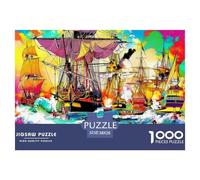 Pirate Ships Jigsaw Puzzles Puzzles for Adults Kids. 1000 Pieces Battle at Sea Whimsical Challenge Toy Educational Games Home Decoration for Educational Games Gifts 38x26cm/1000pcs