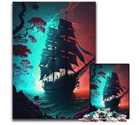 Pirate Ships Landscape Puzzle 1000 Pieces Jigsaw Wooden Jigsaw Puzzles for Adults Ideal And Home Decor 50x75CM/19.68x29.52inch