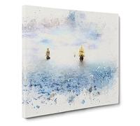 Pirate Ships on the Horizon Canvas Print | Gallery Wrapped 30mm Frame Wall Art | 14x14 inches | Ready to Hang | Abstract Beach Picture | Living Room Bedroom Lounge Office