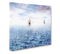 Pirate Ships on the Horizon Canvas Print | Gallery Wrapped 30mm Frame Wall Art | 20x20 inches | Ready to Hang | Abstract Beach Picture | Living Room Bedroom Lounge Office