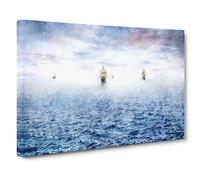 Pirate Ships On The Horizon Canvas Print | Gallery Wrapped 30mm Frame Wall Art | 30x20 inches | Ready to Hang | Modern Beach Picture | Living Room Bedroom Lounge Office