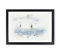 Pirate Ships on The Horizon in Abstract Framed Print | A2 Black Framed Wall Art | Ready to Hang | Abstract Landscape Picture | Living Room Bedroom Lounge Office