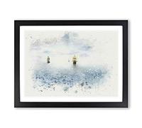 Pirate Ships On The Horizon In Abstract Modern Art Framed Print | A2 Black Framed Wall Art | Ready to Hang | Abstract Landscape Picture | Living Room Bedroom Lounge Office