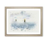 Pirate Ships On The Horizon In Abstract Modern Art Framed Print | A2 Oak Framed Wall Art | Ready to Hang | Abstract Landscape Picture | Living Room Bedroom Lounge Office