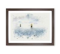 Pirate Ships On The Horizon In Abstract Modern Art Framed Print | A2 Walnut Framed Wall Art | Ready to Hang | Abstract Landscape Picture | Living Room Bedroom Lounge Office