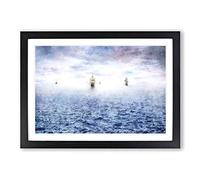 Pirate Ships on The Horizon Painting Framed Print | A2 Black Framed Wall Art | Ready to Hang | Modern Landscape Picture | Living Room Bedroom Lounge Office