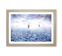 Pirate Ships on The Horizon Painting Framed Print | A2 Oak Framed Wall Art | Ready to Hang | Modern Landscape Picture | Living Room Bedroom Lounge Office