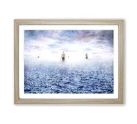 Pirate Ships On The Horizon Painting Modern Art Framed Print | A3 Oak Framed Wall Art | Ready to Hang | Modern Landscape Picture | Living Room Bedroom Lounge Office