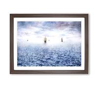 Pirate Ships On The Horizon Painting Modern Art Framed Print | A3 Walnut Framed Wall Art | Ready to Hang | Modern Landscape Picture | Living Room Bedroom Lounge Office