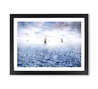 Pirate Ships On The Horizon Painting Modern Art Framed Print | A4 Black Framed Wall Art | Ready to Hang | Modern Landscape Picture | Living Room Bedroom Lounge Office