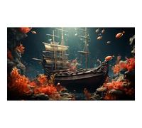 Pirate Shipwreck Aquarium Background Under The Sea Coral Reefs Fish Tank Background Underwater Sunken Ship Landscape Terrarium Background Tropical Sea Marine Life Aquarium Tank Background 72x24in