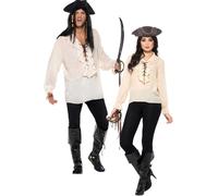 Pirate Shirt Adults Pirates Shirt Lace Up Ivory Fancy Dress Mens Ladies Top