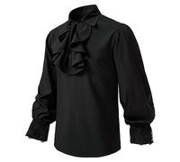 Pirate Shirt Linen Shirts Men Hat Knight Costume Kids Men's Medieval Tunic - Larp Fancy Dress for Halloween Cosplay Grandad Costumes Black L