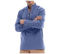 Pirate Shirt Men,Medieval Shirts Lace Up Long Sleeve Mercenary Scotland Mens Kilt Viking Gothic Linen Shirts Henley Shirt Renaissance Top Steampunk Costume Victorian Tee Tops (0718A-Navy, XXL)