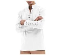 Pirate Shirt Men,Medieval Shirts Lace Up Long Sleeve Mercenary Scotland Mens Kilt Viking Gothic Linen Shirts Henley Shirt Renaissance Top Steampunk Costume Victorian Tee Tops (0718A-White, L)