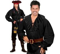 Pirate Shirt xL Mens - Black Costume Extra Large for Buccaneer Fancy Dress