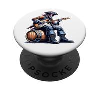 Pirate Sitting on a Barrel Playing the Electric Guitar Funny PopSockets Adhesive PopGrip