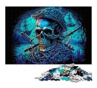 Pirate Skeleton 1000Pc Adults Jigsaw Puzzle Wooden Puzzles Challenging Brain Teaser for Teenagers, Family Game Night Fun 50x75CM/19.68x29.52inch