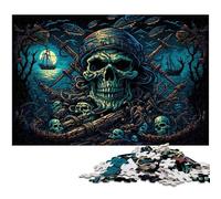 Pirate Skeleton 1000Pc Adults Jigsaw Puzzle Wooden Puzzles Challenging Brain Teaser for Teenagers, Family Game Night Fun 50x75CM/19.68x29.52inch