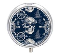Pirate Skeleton Nautical Pill Case Box with 3 Compartment Medicine Vitamin Organizer for Purse Pocket 5x5cm