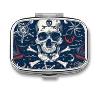 Pirate Skeleton Pill Case Box with 2 Compartment Medicine Vitamin Organizer for Purse Pocket 5.5x4cm