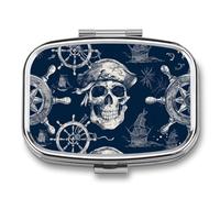 Pirate Skeleton Pill Case Box with 2 Compartment Medicine Vitamin Organizer for Purse Pocket 5.5x4cm
