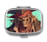 Pirate Skeleton Pill Case Box with 2 Compartment Medicine Vitamin Organizer for Purse Pocket 5.5x4cm