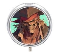 Pirate Skeleton Pill Case Box with 3 Compartment Medicine Vitamin Organizer for Purse Pocket 5x5cm