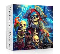 Pirate Skeleton Puzzles for Adults 1000 Pieces, Horror Pirate Captain with Parrot Skull Ocean Storm Scene Jigsaw Puzzle, Challenging Fantasy Gothic Art Puzzle