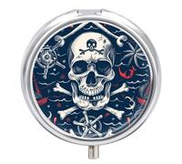 Pirate Skeleton Sailing Pill Case Box with 3 Compartment Medicine Vitamin Organizer for Purse Pocket 5x5cm