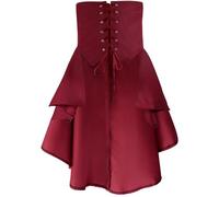 Pirate Skirt Cosplay, Steampunk Skirt Cosplay with Ribbons, High Waist Gothic Dress with Layered Hem for Halloween (UK, Alpha, 3XL, Regular, Regular, Red)