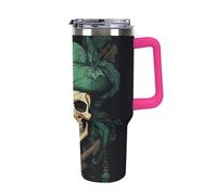 Pirate Skull 40 Oz Tumbler with Handle And Flip Straw, Vacuum Insulated Stainless Steel Tumbler Cups, Travel Coffee Mug, Dishwasher Safe & Bpa-Free, Reusable Water Bottle(Light Rose Red)