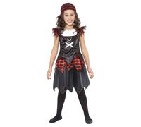 Smiffys Pirate Skull & Crossbones Girl Costume, Black with Dress & Headscarf, Girls Fancy Dress, Pirate Dress Up Costumes