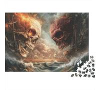 Pirate Skull Battle 1000 Piece Puzzles Colorful Fiery Skulls at Sea Decoration Puzzle Decompression Jigsaw for Men And Women Challenging Puzzles Jigsaw Puzzles for Adults 70x50cm/1000pcs