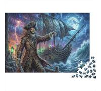 Pirate Skull Captain 500 Piece Wooden Jigsaw Puzzle,Educational Toy,Stress Relief,Gift Idea,Impossible Challenge,Wood,Adults & Kids 14+,Home Wall Decor (52x38cm)