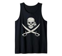 Pirate Skull Crossed Swords Jolly Roger Vintage Halloween Tank Top, Men, Black, Large
