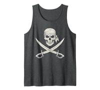 Pirate Skull Crossed Swords Jolly Roger Vintage Halloween Tank Top, Men, Dark Heather Grey, Small