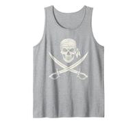 Pirate Skull Crossed Swords Jolly Roger Vintage Halloween Tank Top, Men, Heather Grey, XX-Large