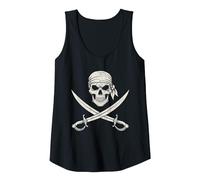 Pirate Skull Crossed Swords Jolly Roger Vintage Halloween Tank Top, Women, Black, Large