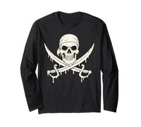 Pirate Skull Dripping Crossed Swords Kids Boys Halloween Long Sleeve T-Shirt