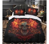 Pirate Skull Duvet Cover 3D Design Printed Anti-allergic 3 Pieces Bedding Set Zipper flame Design Comforter Cover Hotel Quality All Season for Adults Kids Women Teens Youth Single（140x200cm）