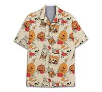 Pirate Skull Hawaiian Shirts for Men Women, Vintage Skull Pirate Treasure Map Shirt Button Down Short Sleeves, Tiki Skull, M