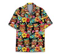 Pirate Skull Hawaiian Shirts for Men Women, Vintage Skull Pirate Treasure Map Shirt Button Down Short Sleeves, Tiki 3, XL
