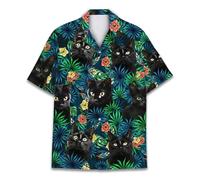 Pirate Skull Hawaiian Shirts for Men Women, Vintage Skull Pirate Treasure Map Shirt Button Down Short Sleeves, Cat, L