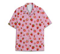 Pirate Skull Hawaiian Shirts for Men Women, Vintage Skull Pirate Treasure Map Shirt Button Down Short Sleeves, Strawberry, M