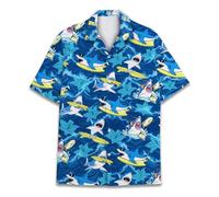 Pirate Skull Hawaiian Shirts for Men Women, Vintage Skull Pirate Treasure Map Shirt Button Down Short Sleeves, Shark 2, M