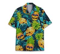 Pirate Skull Hawaiian Shirts for Men Women, Vintage Skull Pirate Treasure Map Shirt Button Down Short Sleeves, Pineapple Skull 1, S